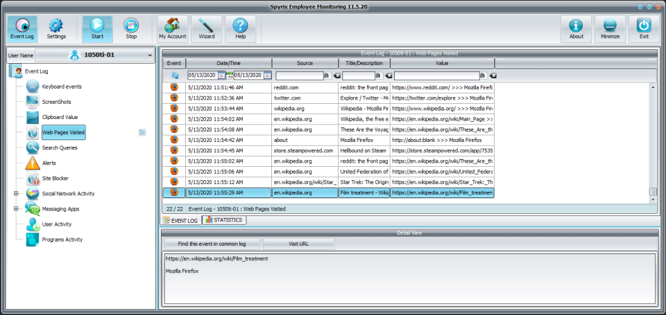 screenshot of Spyrix Employee Monitoring